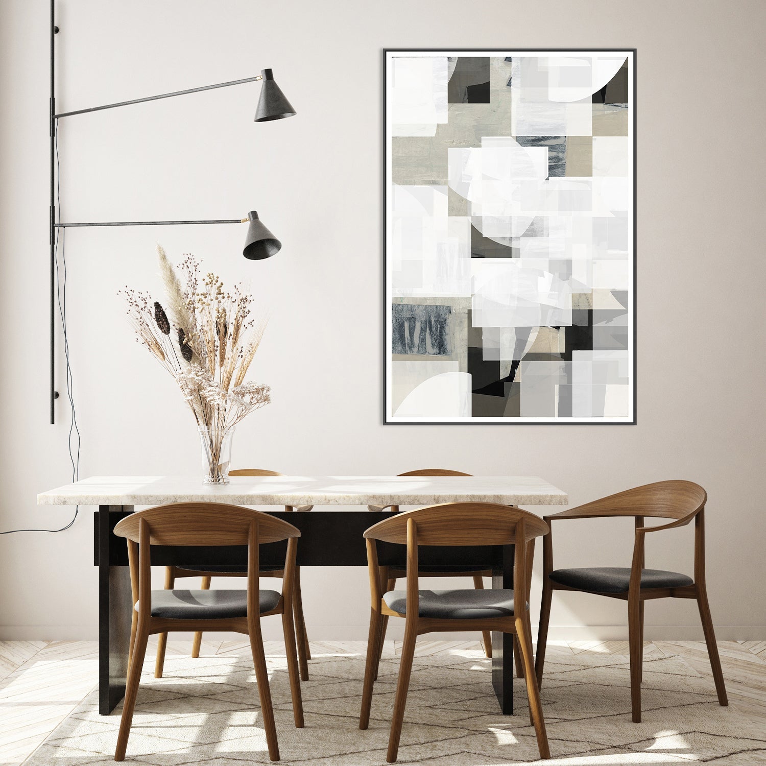 wall-art-print-canvas-poster-framed-Abstract Mocha Black White Composition, Style C-7