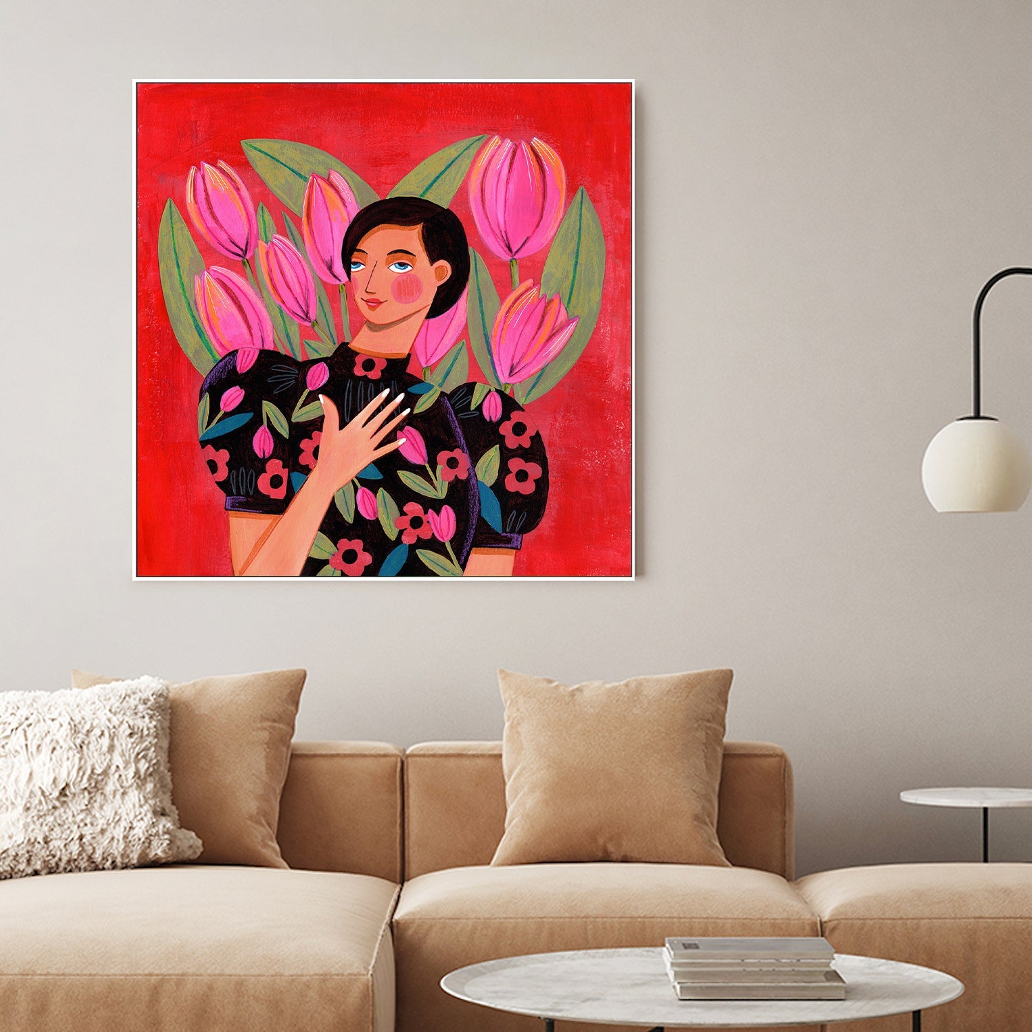 wall-art-print-canvas-poster-framed-Abstract Modern Portrait Woman with Tulips-7