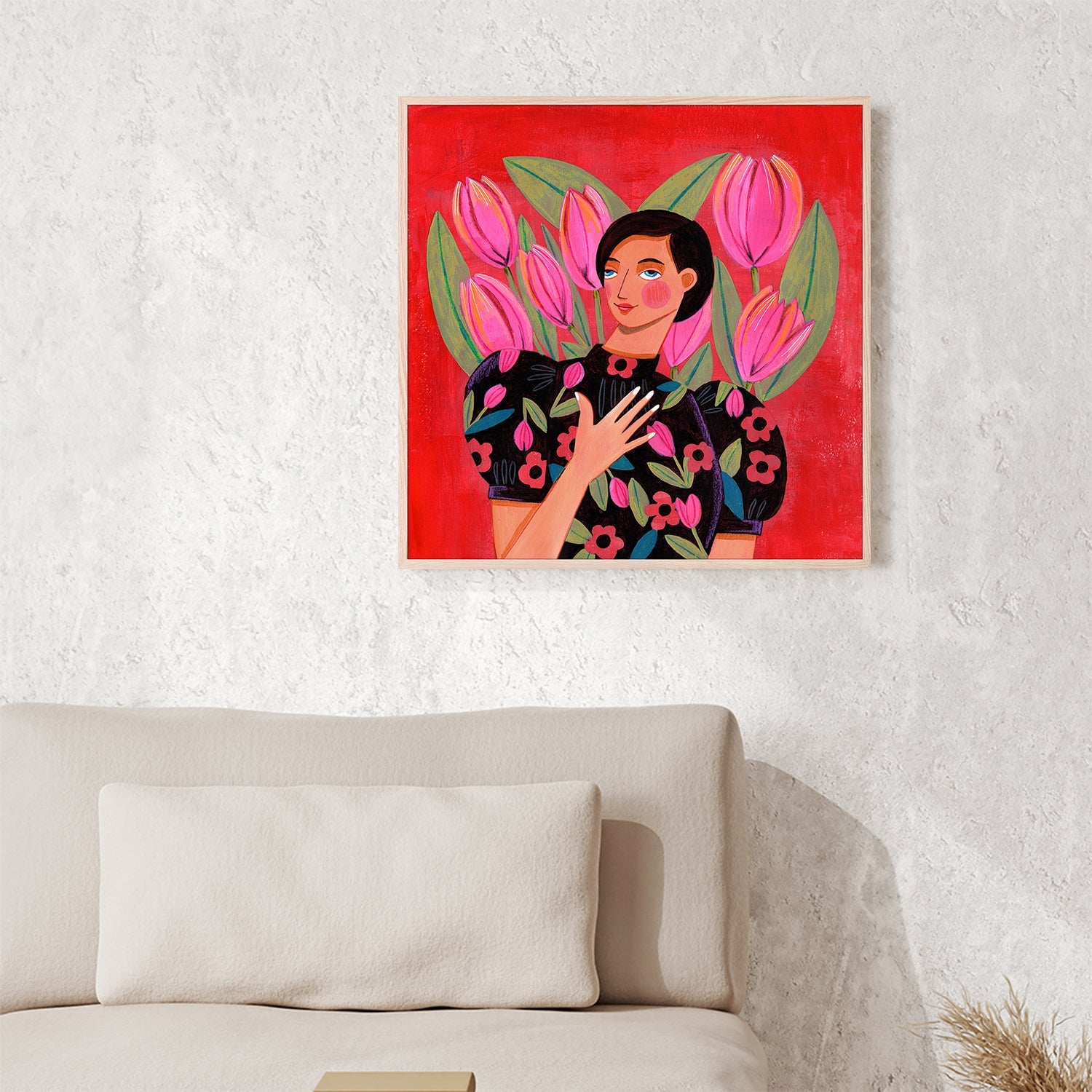 wall-art-print-canvas-poster-framed-Abstract Modern Portrait Woman with Tulips-9