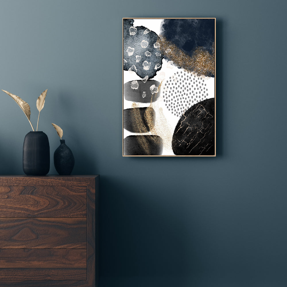 wall-art-print-canvas-poster-framed-Abstract Navy And Gold, Style B , By Sally Ann Moss-GIOIA-WALL-ART