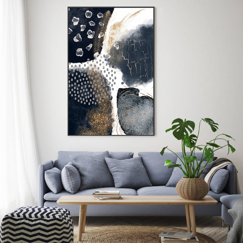 wall-art-print-canvas-poster-framed-Abstract Navy And Gold, Style C , By Sally Ann Moss-GIOIA-WALL-ART