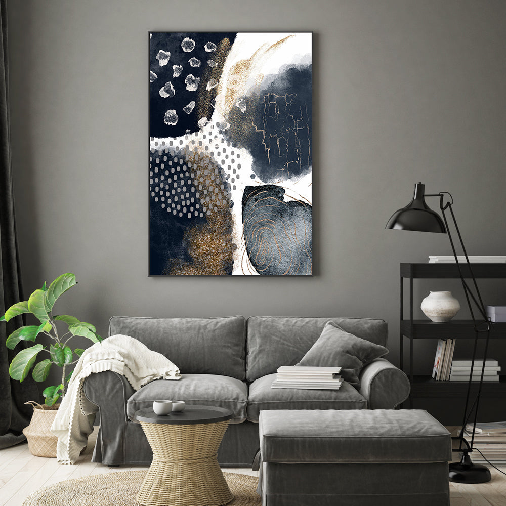 wall-art-print-canvas-poster-framed-Abstract Navy And Gold, Style C , By Sally Ann Moss-GIOIA-WALL-ART