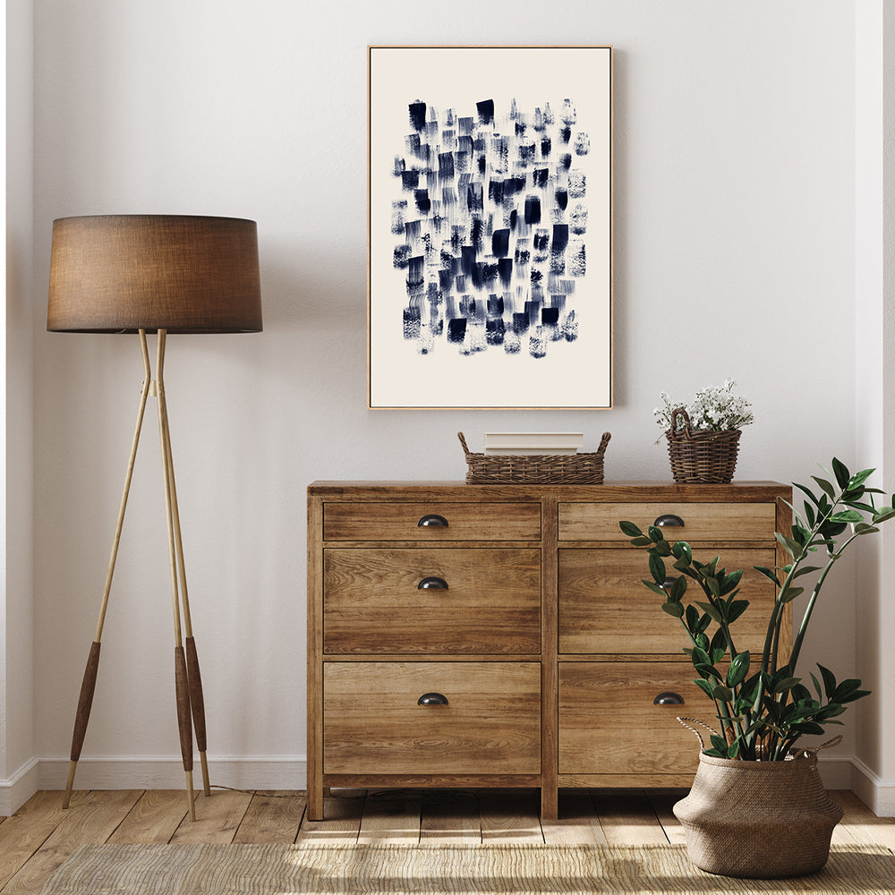 wall-art-print-canvas-poster-framed-Abstract, Navy Rain on cream-by-Danushka Abeygoda-Gioia Wall Art