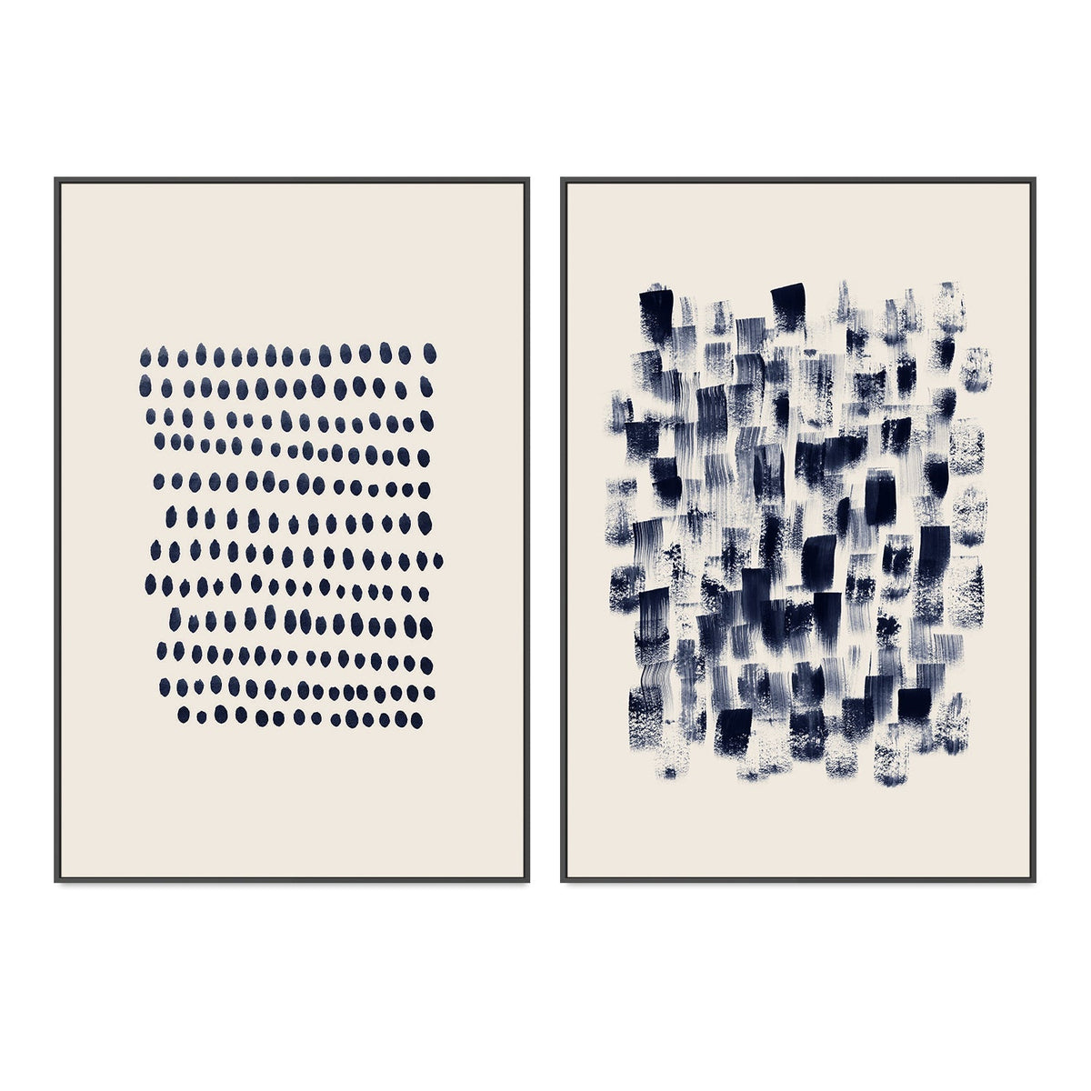 wall-art-print-canvas-poster-framed-Abstract, Navy Rain Rhythm, Set of 2-by-Danushka Abeygoda-Gioia Wall Art