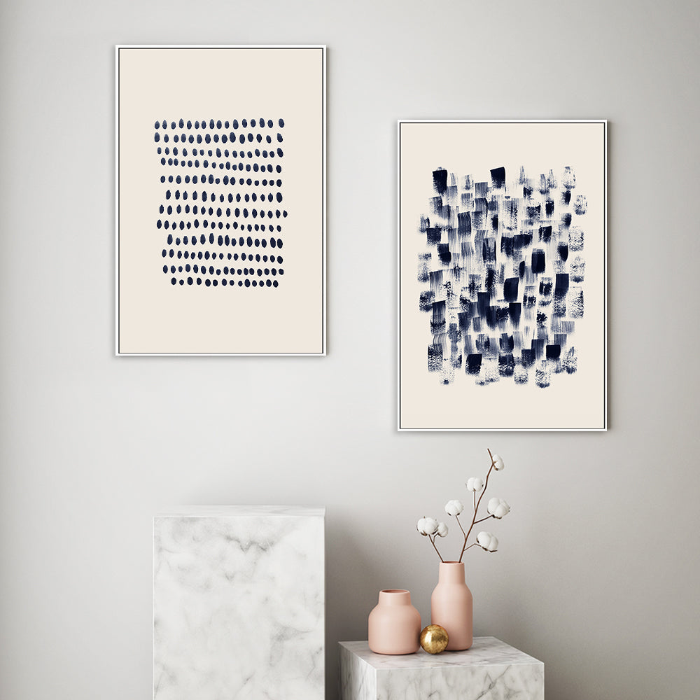 wall-art-print-canvas-poster-framed-Abstract, Navy Rain Rhythm, Set of 2-by-Danushka Abeygoda-Gioia Wall Art