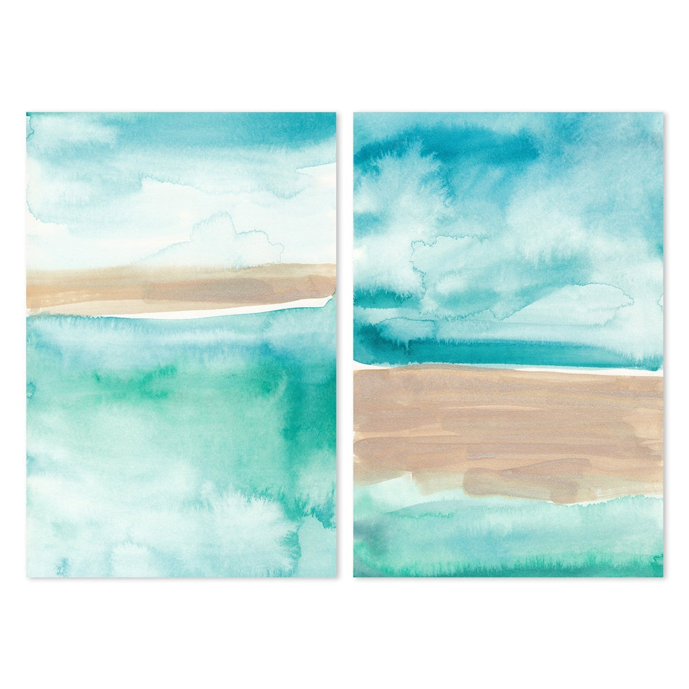 wall-art-print-canvas-poster-framed-Abstract Watercolour, Green And Blue, Style B, Set Of 2-by-Emily Wood-Gioia Wall Art