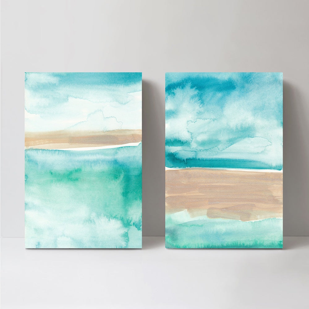 wall-art-print-canvas-poster-framed-Abstract Watercolour, Green And Blue, Style B, Set Of 2-by-Emily Wood-Gioia Wall Art