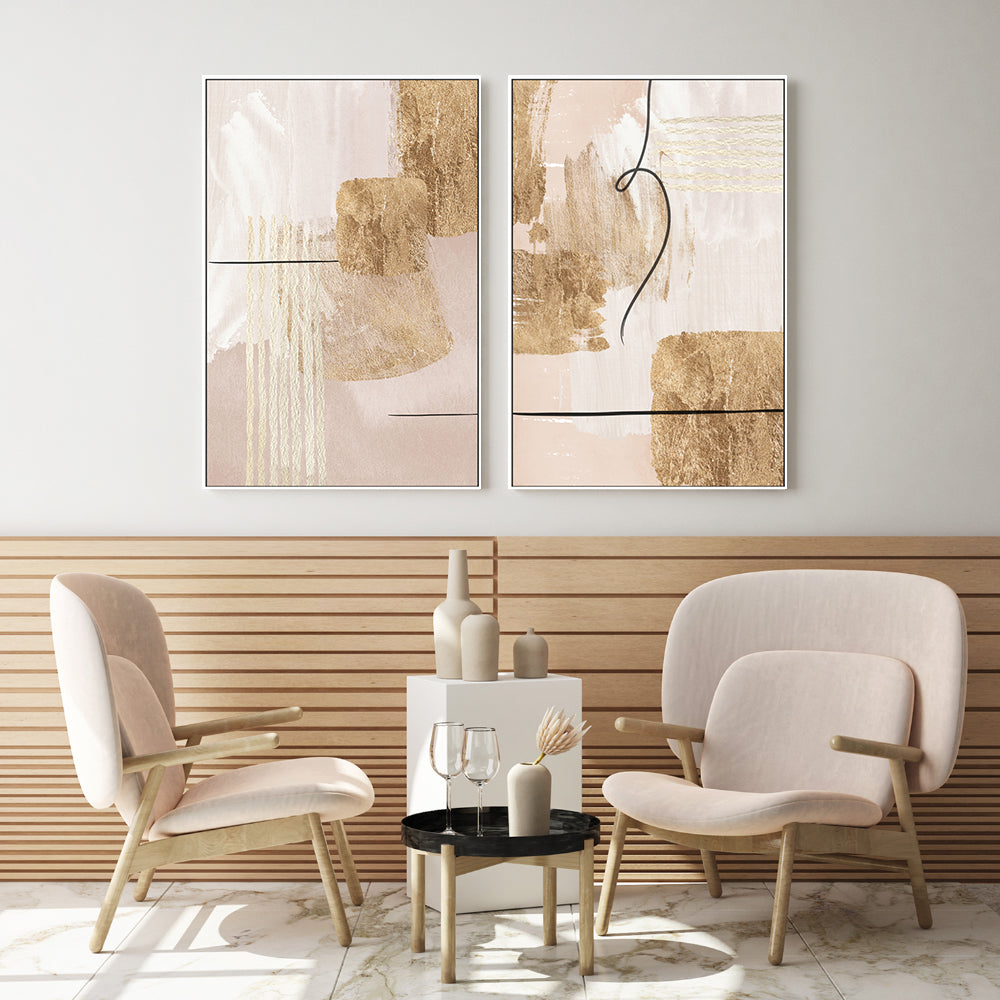 wall-art-print-canvas-poster-framed-Aesthetic Gold, Style A & B, Set Of 2 , By Sally Ann Moss-GIOIA-WALL-ART