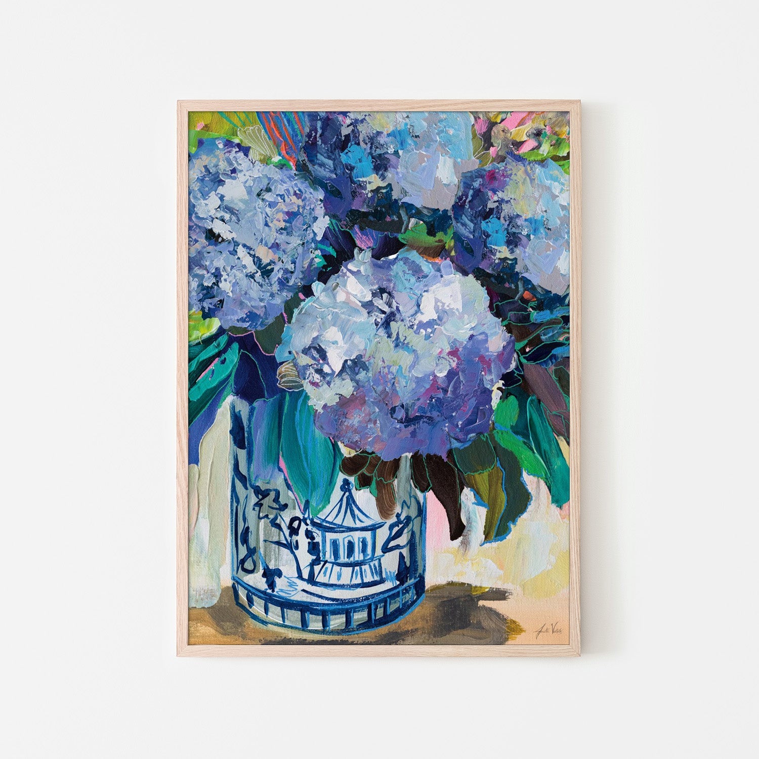 wall-art-print-canvas-poster-framed-August Bloom Blue Hydrangea-6