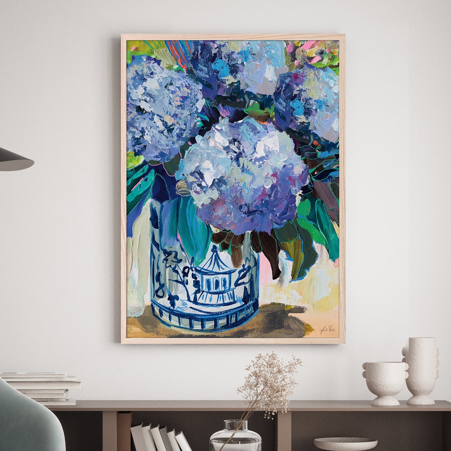 wall-art-print-canvas-poster-framed-August Bloom Blue Hydrangea-7