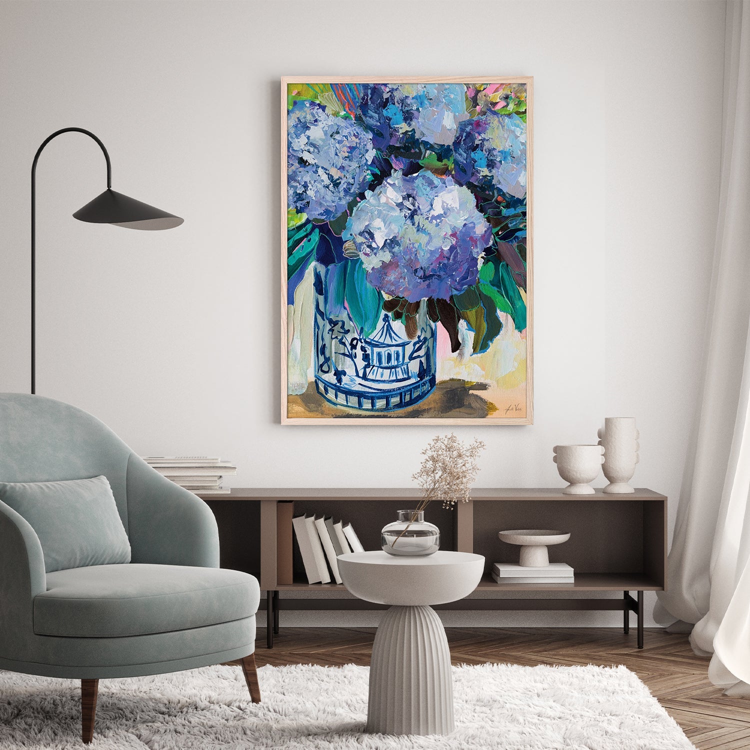 wall-art-print-canvas-poster-framed-August Bloom Blue Hydrangea-8
