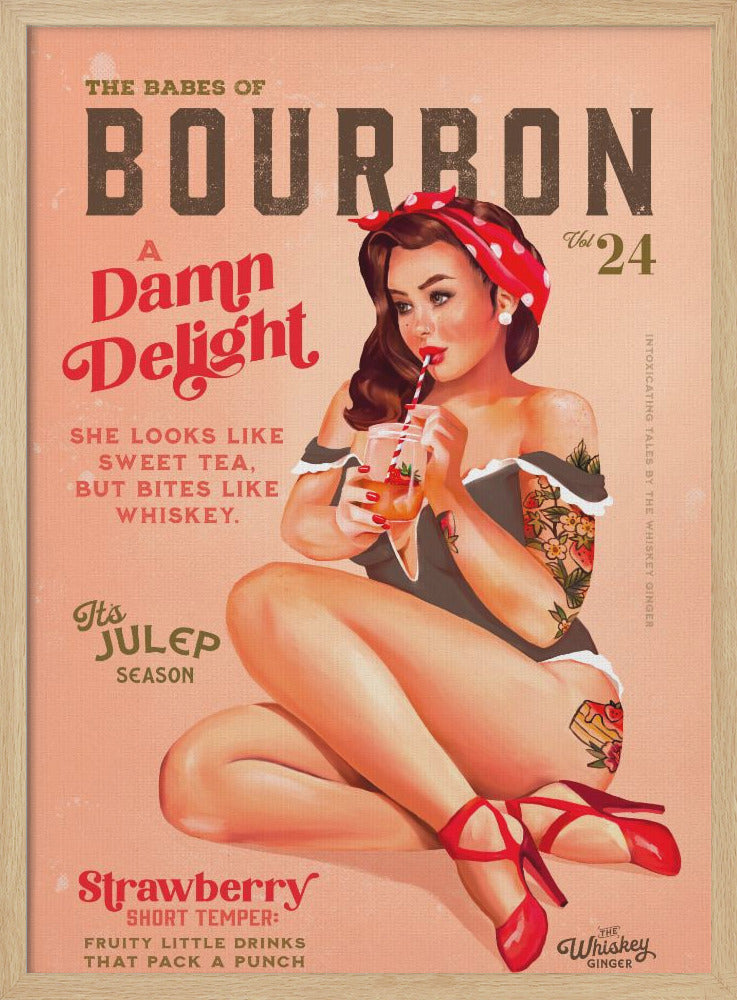 wall-art-print-canvas-poster-framed-Babes of Bourbon Vol 22 Vintage Pinup Girl Drinking A Cocktail , By Brett Gramse-1
