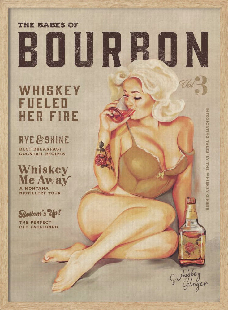 wall-art-print-canvas-poster-framed-Babes of Bourbon Vol 3 Sexy Vintage Pin Up Girl Drinking Whiskey , By Brett Gramse-1