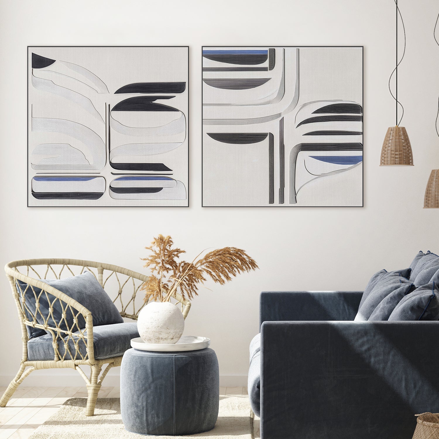 wall-art-print-canvas-poster-framed-Balance Blue, Style A & B, Set Of 2 , By Alma-2