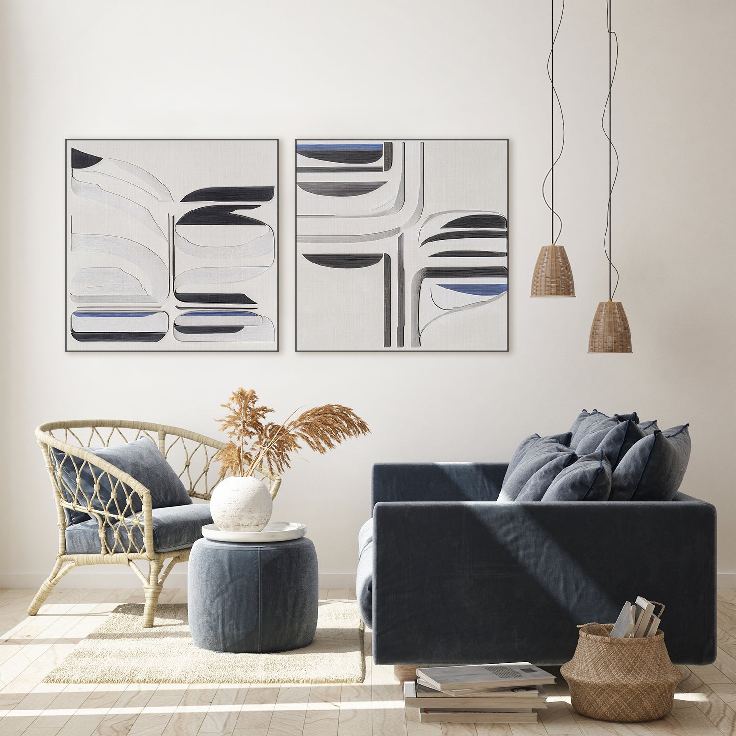 wall-art-print-canvas-poster-framed-Balance Blue, Style A & B, Set Of 2 , By Alma-7