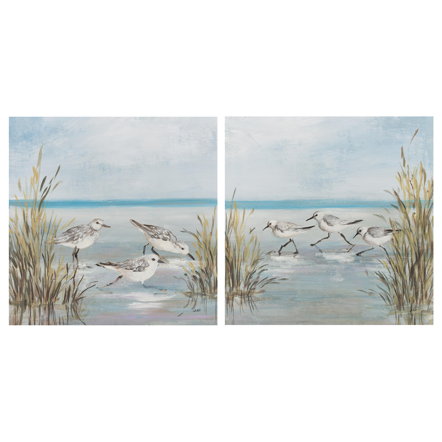 wall-art-print-canvas-poster-framed-Beach Birds, Style B & C, Set Of 2-1