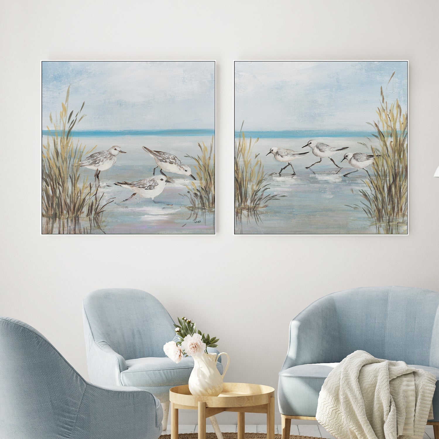 wall-art-print-canvas-poster-framed-Beach Birds, Style B & C, Set Of 2-2