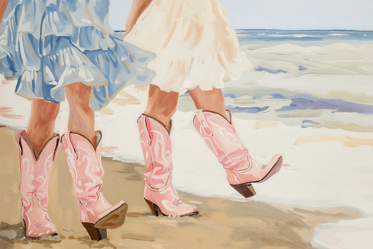 wall-art-print-canvas-poster-framed-Beach Cow Girls, Style B , By Lady Hana-1
