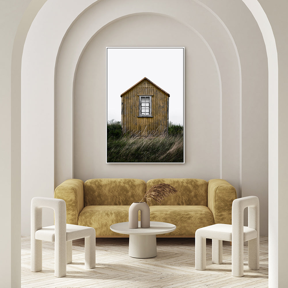 Beach Hut, by Lotte Gronkjar-Gioia-Prints-Framed-Canvas-Poster-GIOIA-WALL-ART