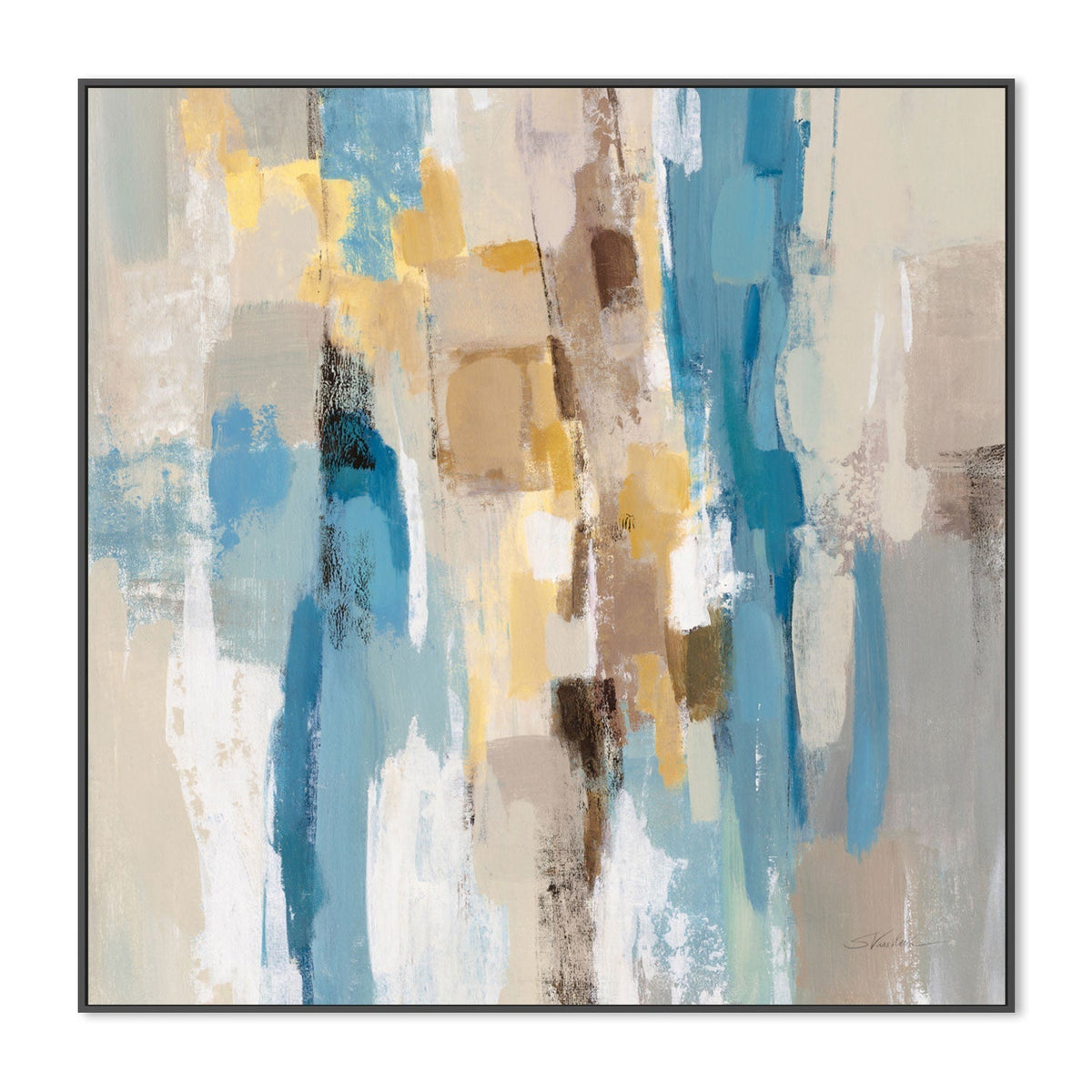 wall-art-print-canvas-poster-framed-Beige And Navy Streaks, Style D , By Silvia Vassileva-GIOIA-WALL-ART