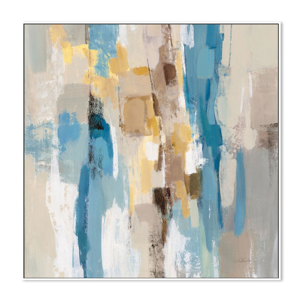 wall-art-print-canvas-poster-framed-Beige And Navy Streaks, Style D , By Silvia Vassileva-GIOIA-WALL-ART