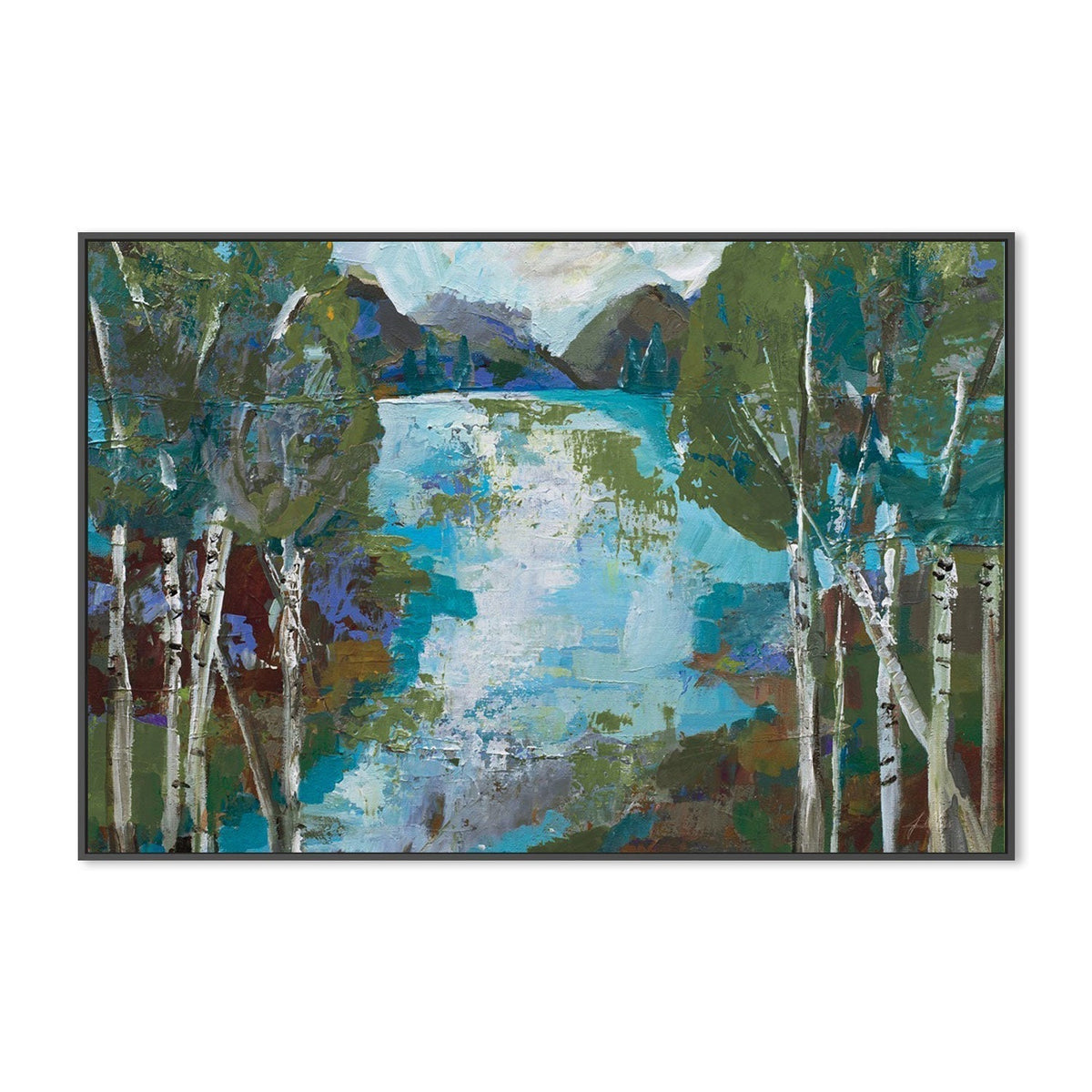 wall-art-print-canvas-poster-framed-Birch Pond Rifle Green-by-Jeanette Vertentes-Gioia Wall Art