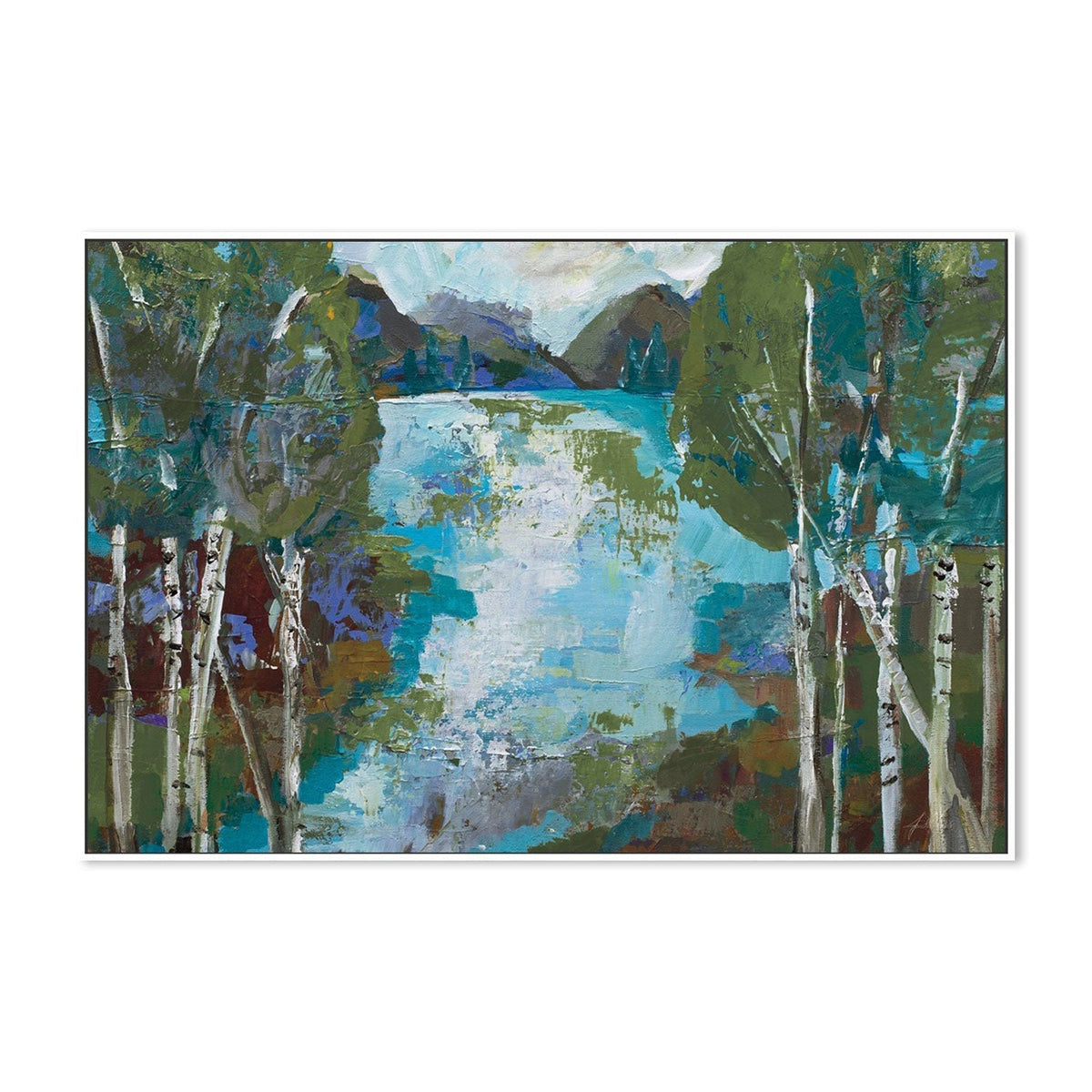 wall-art-print-canvas-poster-framed-Birch Pond Rifle Green-by-Jeanette Vertentes-Gioia Wall Art