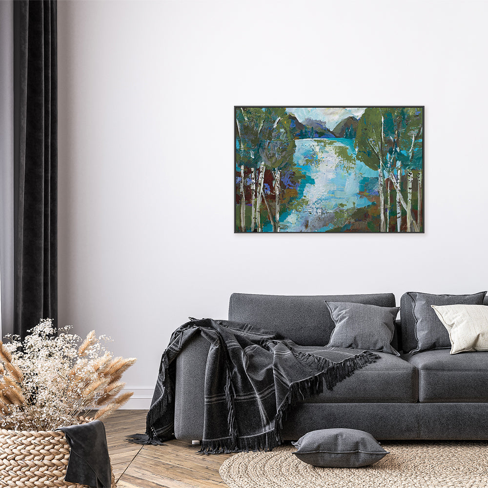 wall-art-print-canvas-poster-framed-Birch Pond Rifle Green-by-Jeanette Vertentes-Gioia Wall Art