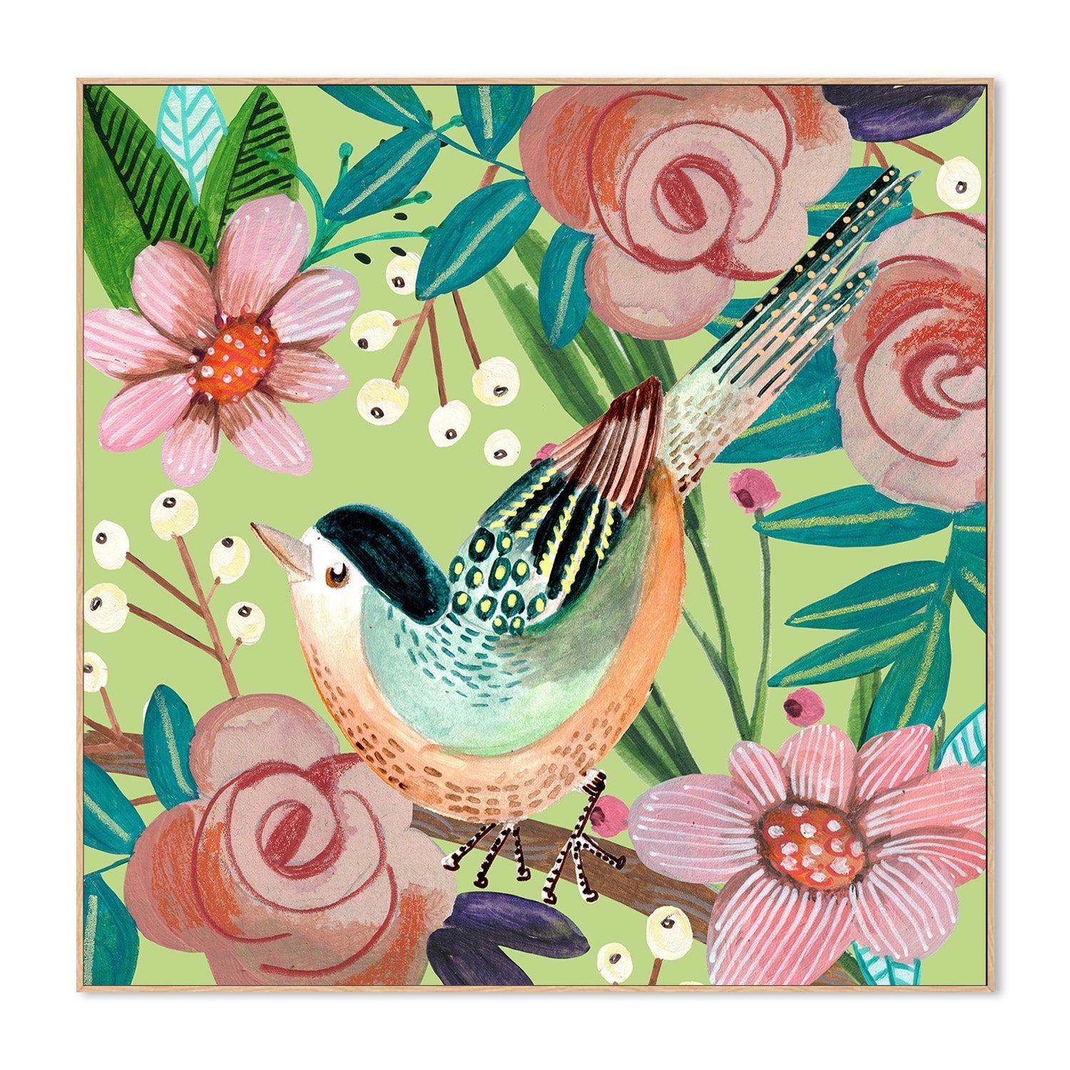 wall-art-print-canvas-poster-framed-Bird and Flowers, Style A-4