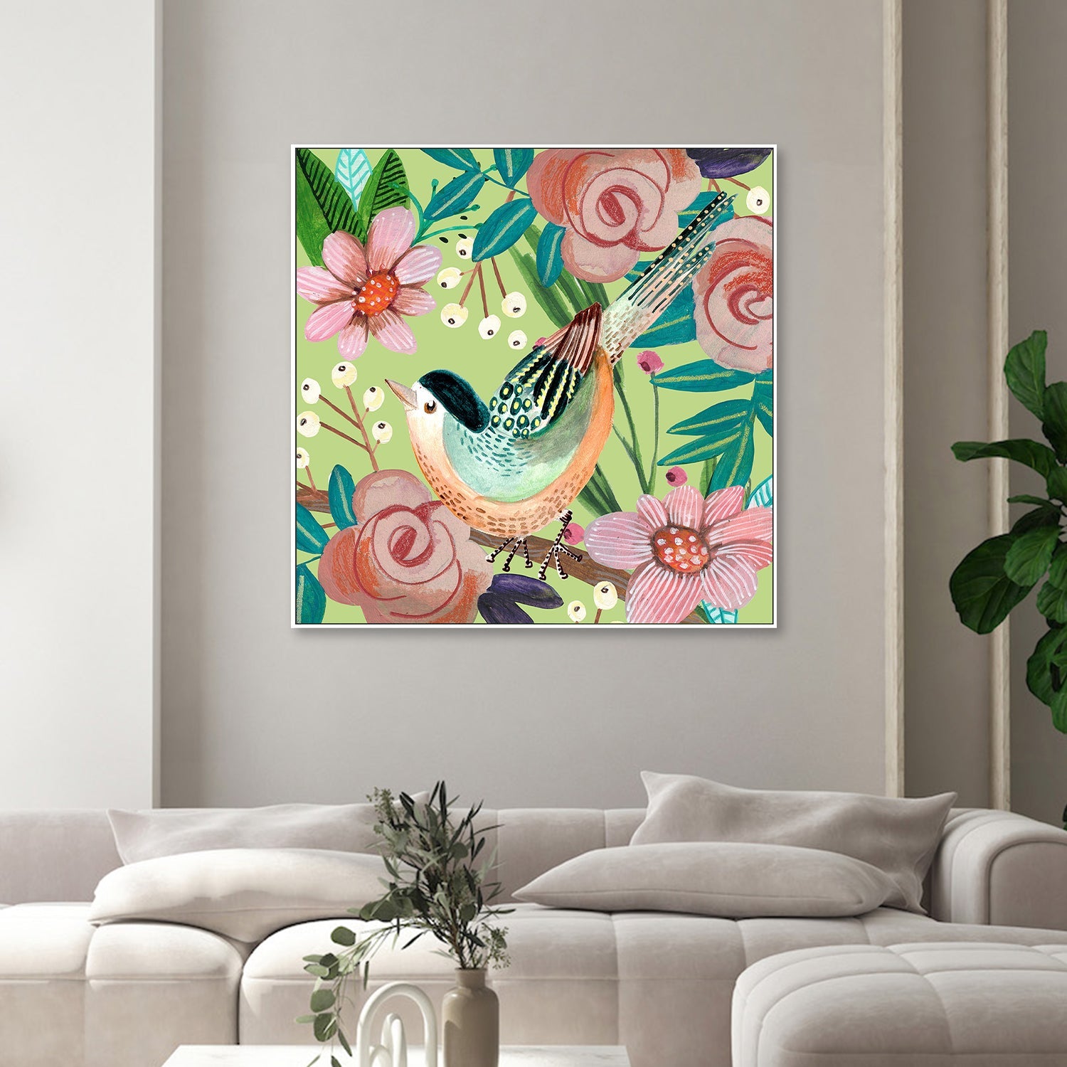 wall-art-print-canvas-poster-framed-Bird and Flowers, Style A-7