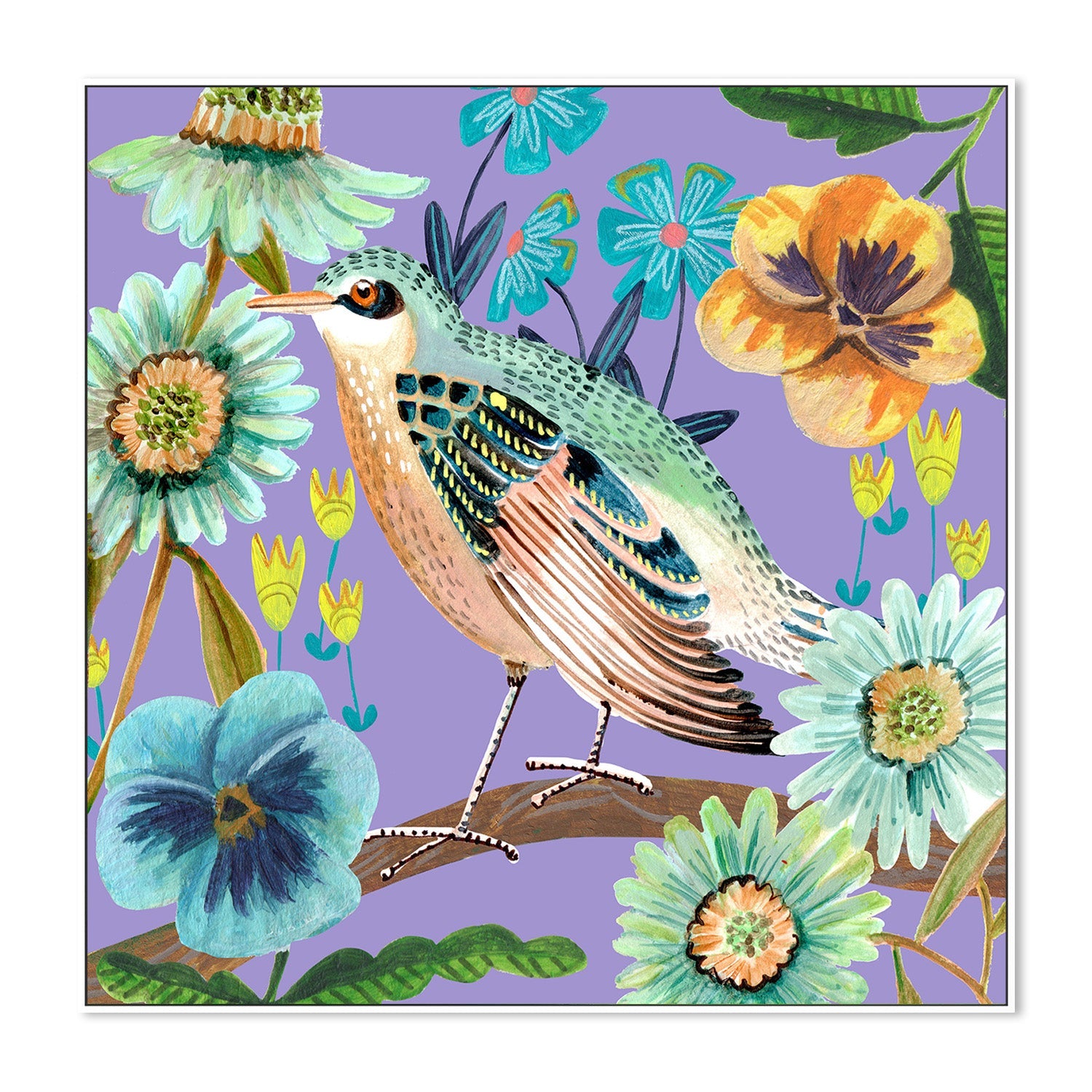 wall-art-print-canvas-poster-framed-Bird and Flowers, Style C-5