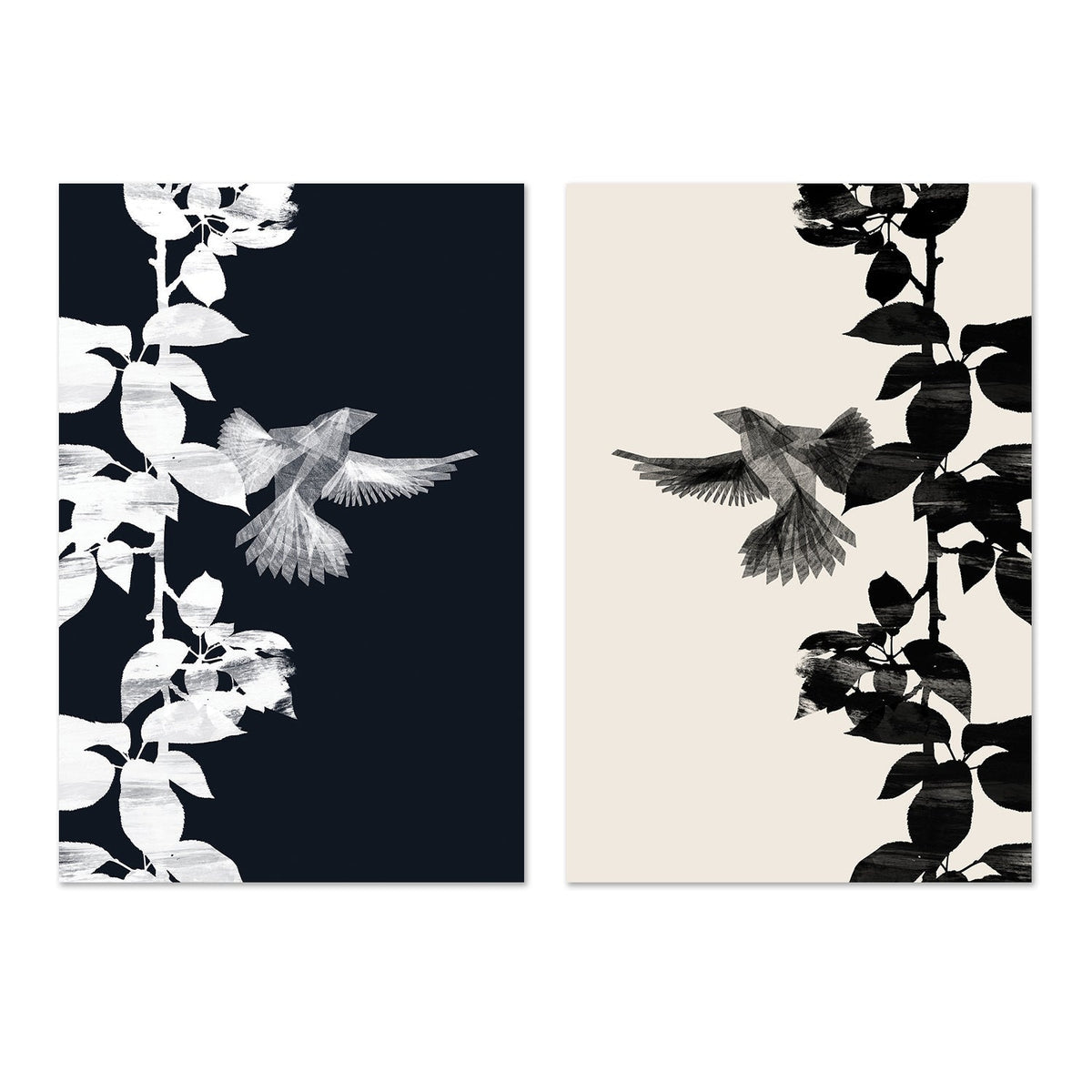 wall-art-print-canvas-poster-framed-Bird Botanical, Style A & B, Set Of 2 , By Danushka Abeygoda-GIOIA-WALL-ART