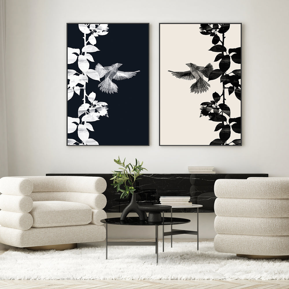 wall-art-print-canvas-poster-framed-Bird Botanical, Style A & B, Set Of 2 , By Danushka Abeygoda-GIOIA-WALL-ART