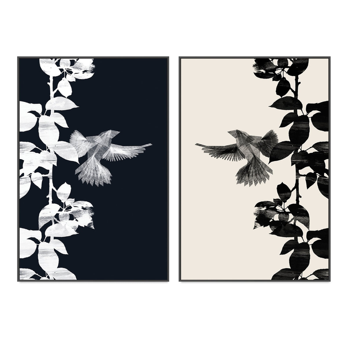 wall-art-print-canvas-poster-framed-Bird Botanical, Style A & B, Set Of 2 , By Danushka Abeygoda-GIOIA-WALL-ART