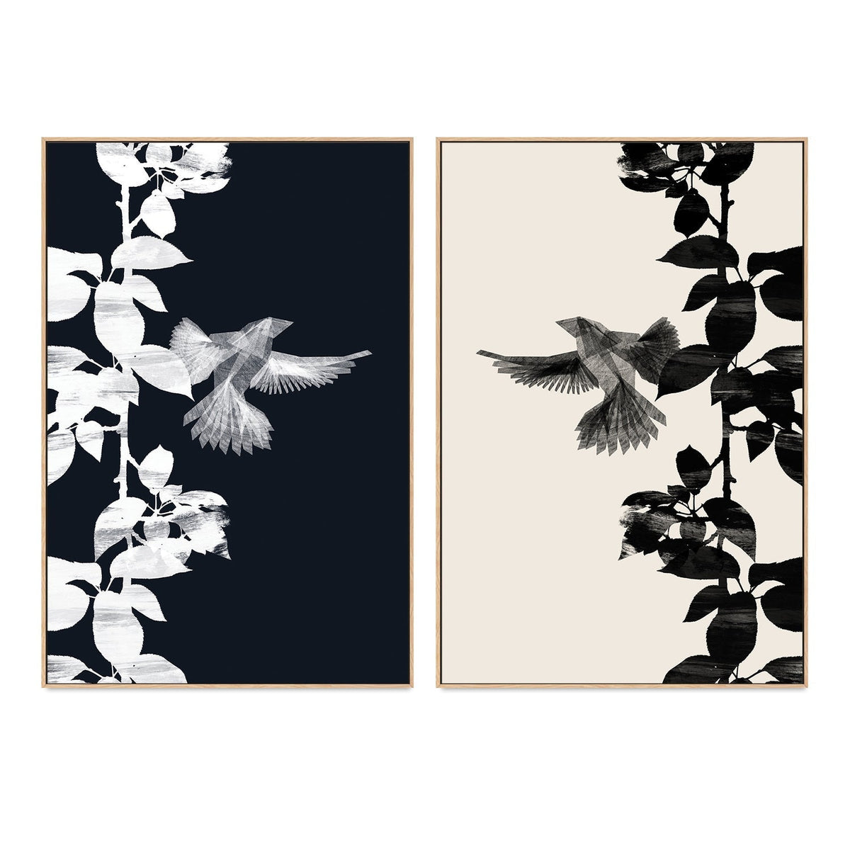 wall-art-print-canvas-poster-framed-Bird Botanical, Style A & B, Set Of 2 , By Danushka Abeygoda-GIOIA-WALL-ART