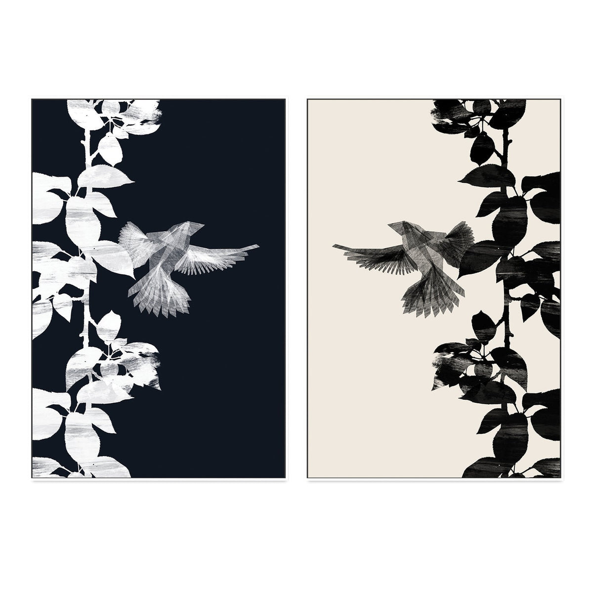 wall-art-print-canvas-poster-framed-Bird Botanical, Style A & B, Set Of 2 , By Danushka Abeygoda-GIOIA-WALL-ART