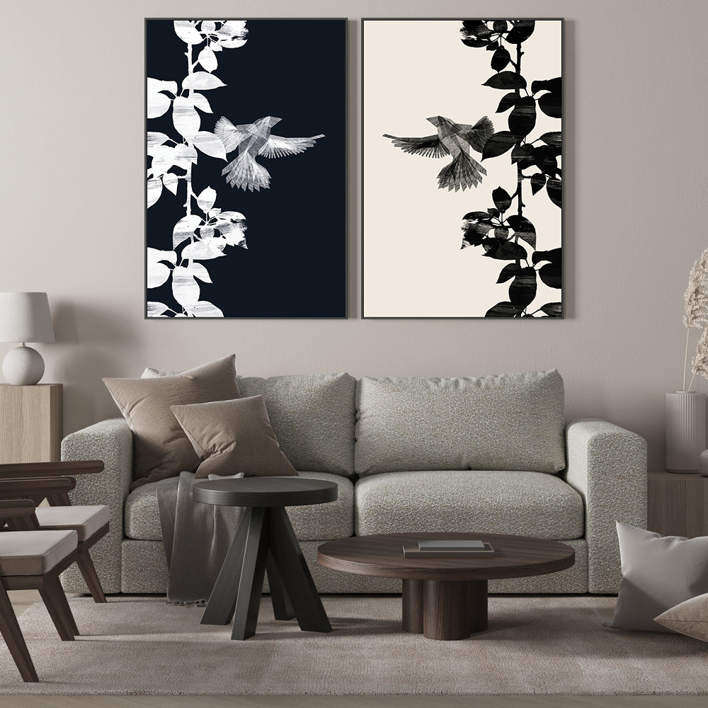 wall-art-print-canvas-poster-framed-Bird Botanical, Style A & B, Set Of 2 , By Danushka Abeygoda-GIOIA-WALL-ART