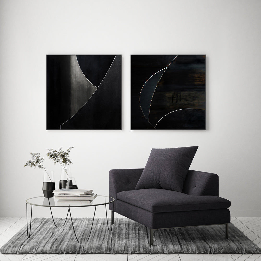 wall-art-print-canvas-poster-framed-Black Abstract Geometry, Style A & B, Set Of 2 , By Gilbert Claes-GIOIA-WALL-ART