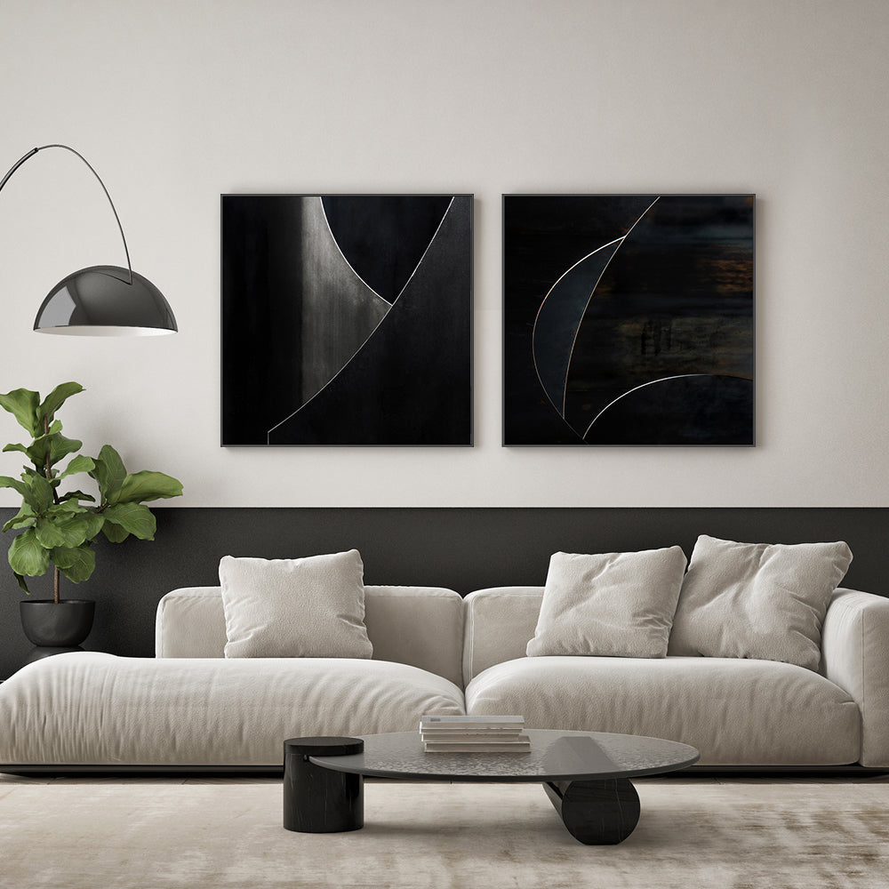 wall-art-print-canvas-poster-framed-Black Abstract Geometry, Style A & B, Set Of 2 , By Gilbert Claes-GIOIA-WALL-ART