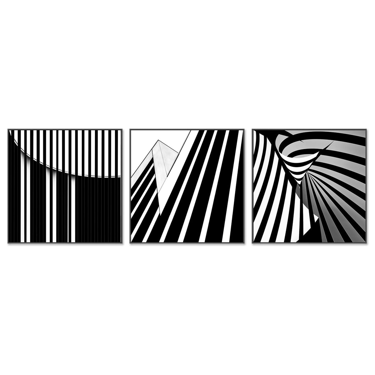 wall-art-print-canvas-poster-framed-Black And White Striped Geometry, Set Of 3 , By Gilbert Claes-GIOIA-WALL-ART
