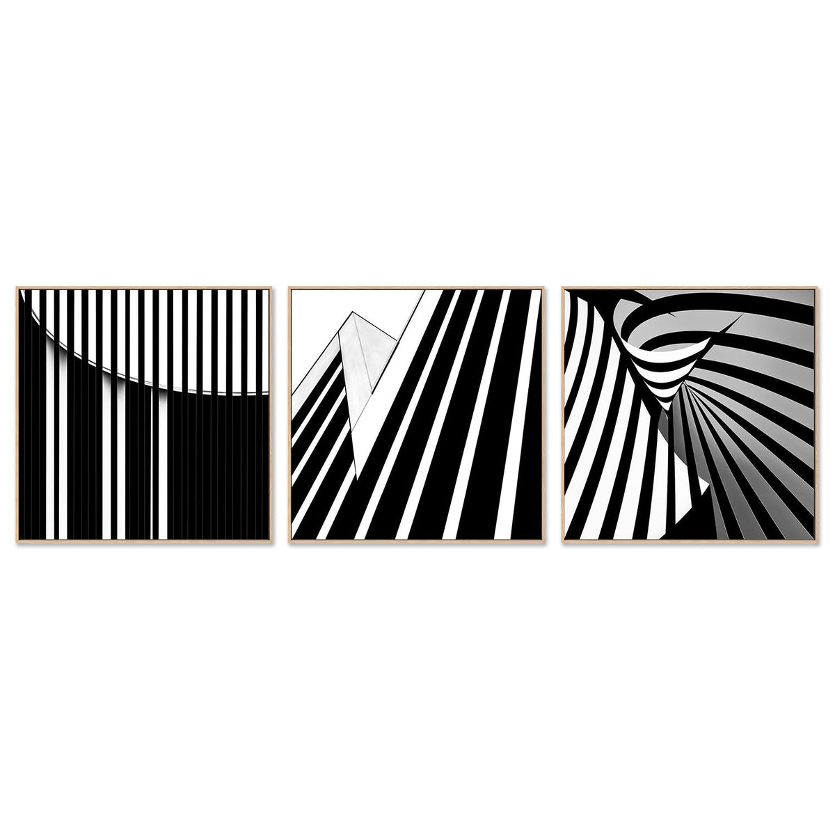wall-art-print-canvas-poster-framed-Black And White Striped Geometry, Set Of 3 , By Gilbert Claes-GIOIA-WALL-ART