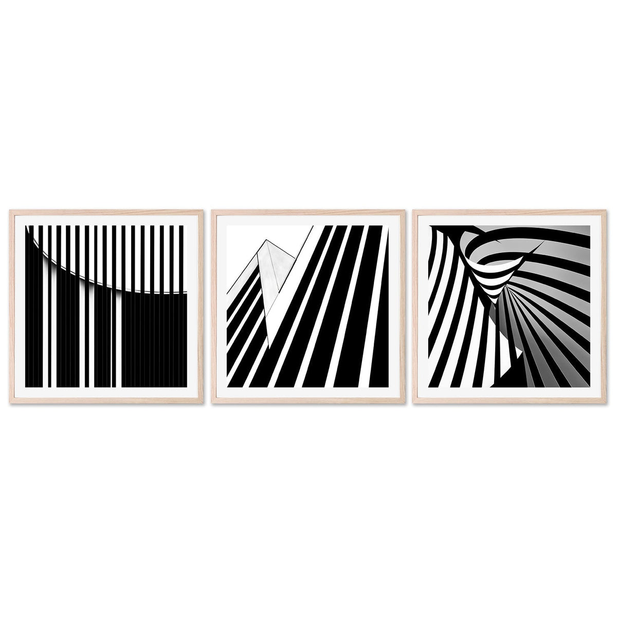 wall-art-print-canvas-poster-framed-Black And White Striped Geometry, Set Of 3 , By Gilbert Claes-GIOIA-WALL-ART
