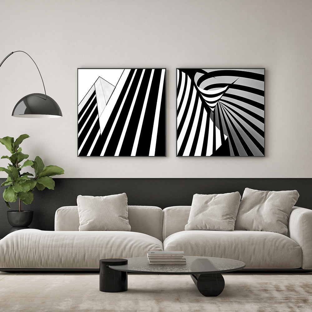 wall-art-print-canvas-poster-framed-Black And White Striped Geometry, Style A & B, Set Of 2 , By Gilbert Claes-GIOIA-WALL-ART