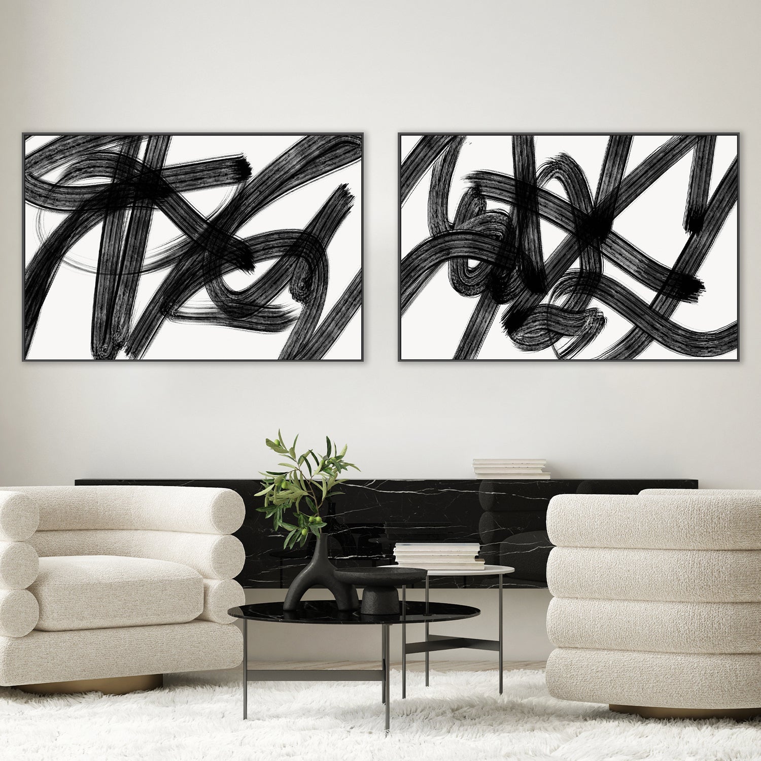 wall-art-print-canvas-poster-framed-Black Scribbles, Style A & B, Set Of 2 , By Kim Curinga-2