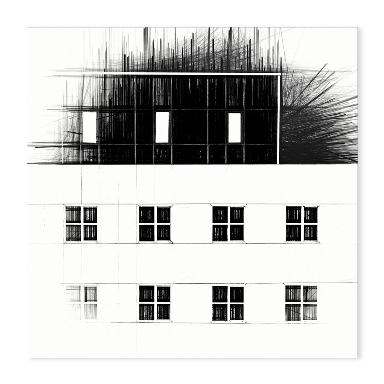wall-art-print-canvas-poster-framed-Black Sketched Building , By Gilbert Claes-GIOIA-WALL-ART