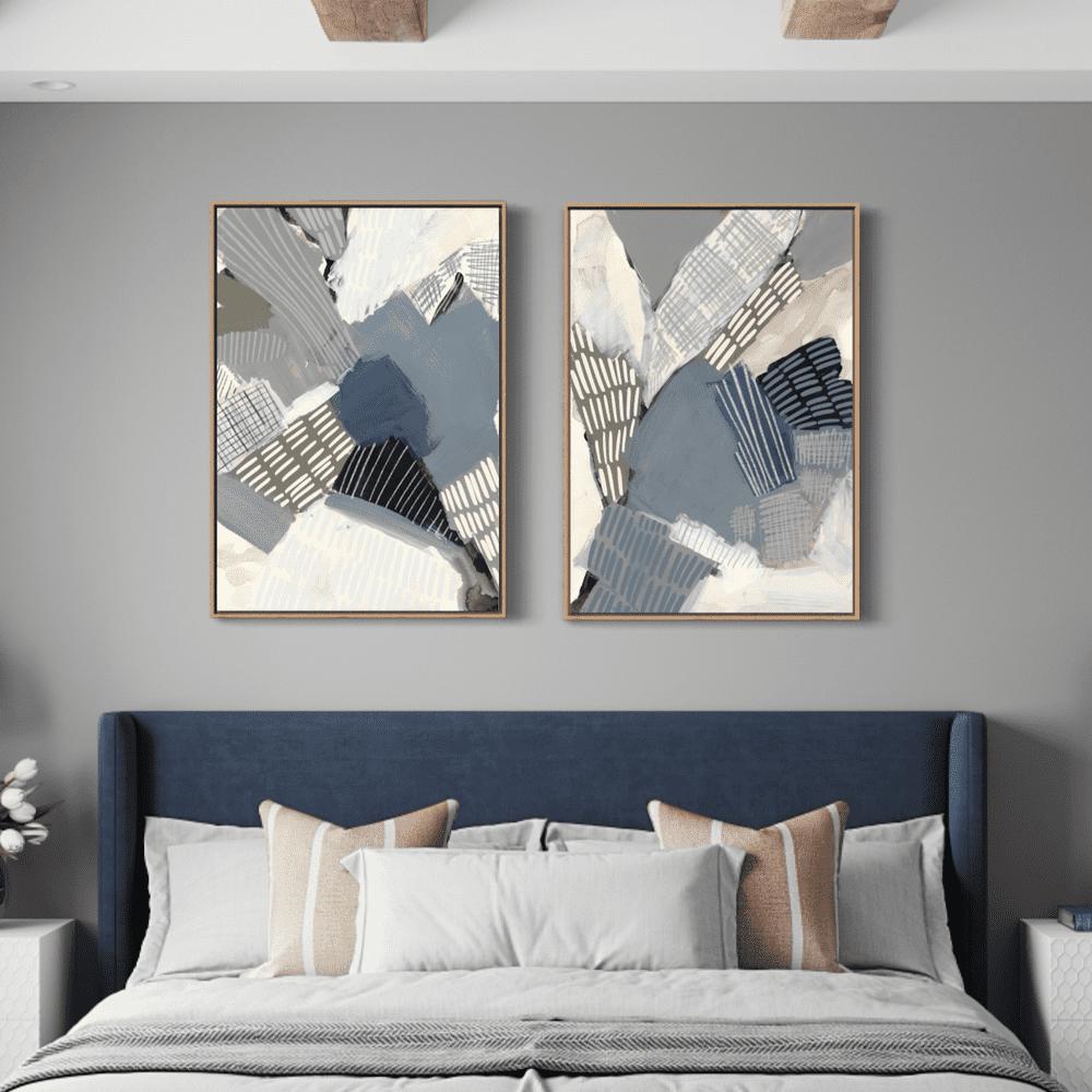wall-art-print-canvas-poster-framed-Blue And Grey Abstract, Set Of 2-by-Emily Wood-Gioia Wall Art