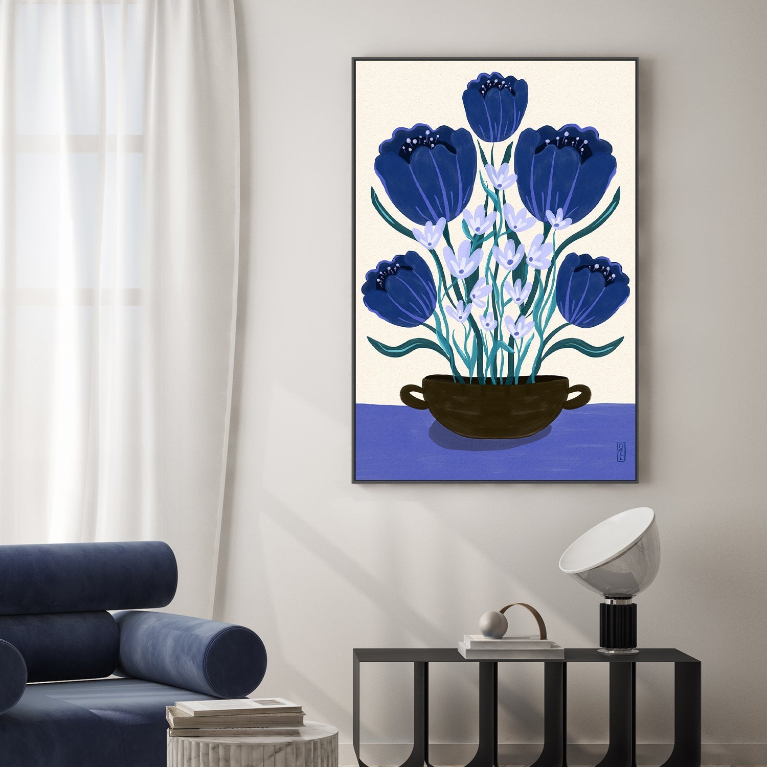 wall-art-print-canvas-poster-framed-Blue Berry Dreams Retro Flowers-2