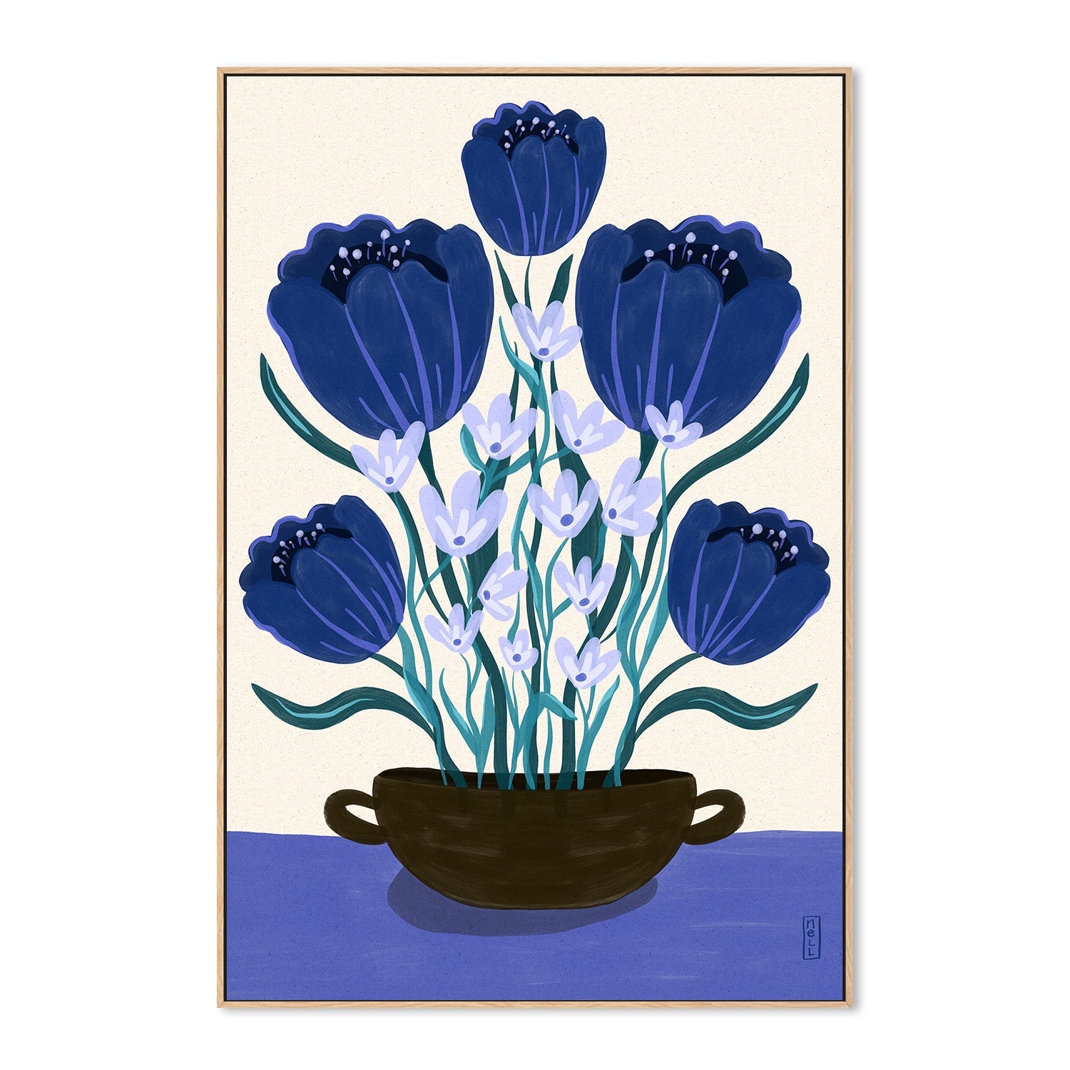 wall-art-print-canvas-poster-framed-Blue Berry Dreams Retro Flowers-4