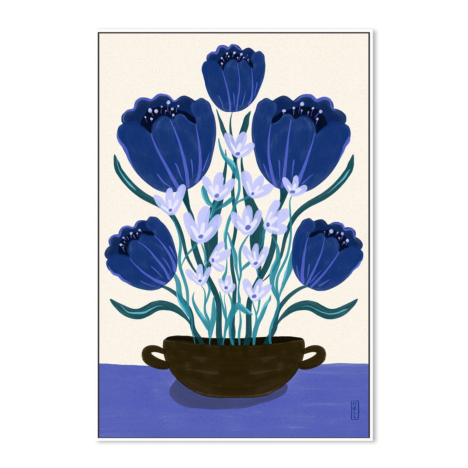 wall-art-print-canvas-poster-framed-Blue Berry Dreams Retro Flowers-5