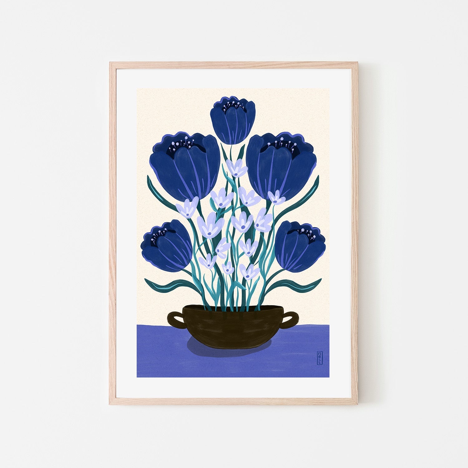 wall-art-print-canvas-poster-framed-Blue Berry Dreams Retro Flowers-6